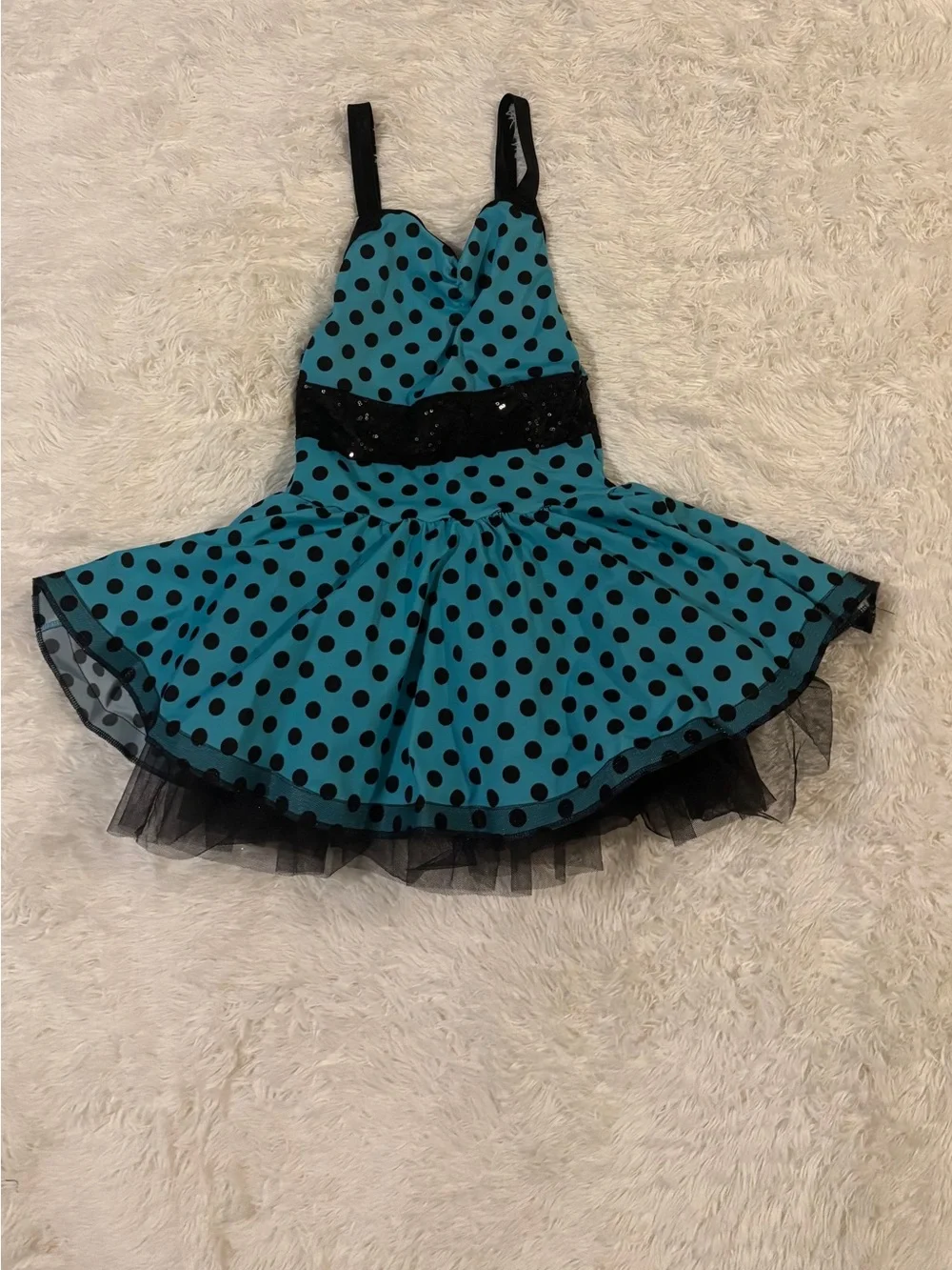 Weissman Teal and Black Polka Dot Dance Costume